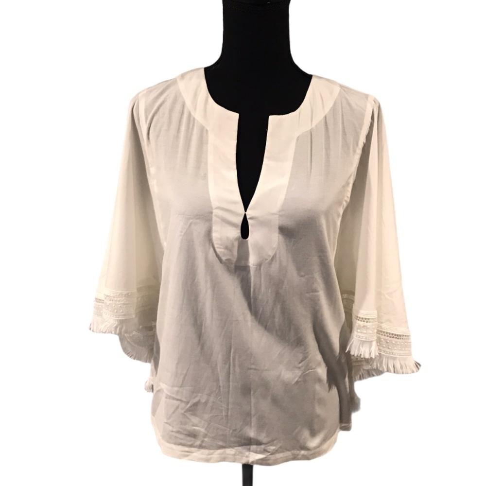 Trina Turk Carry On Batwing Fringe Top XS